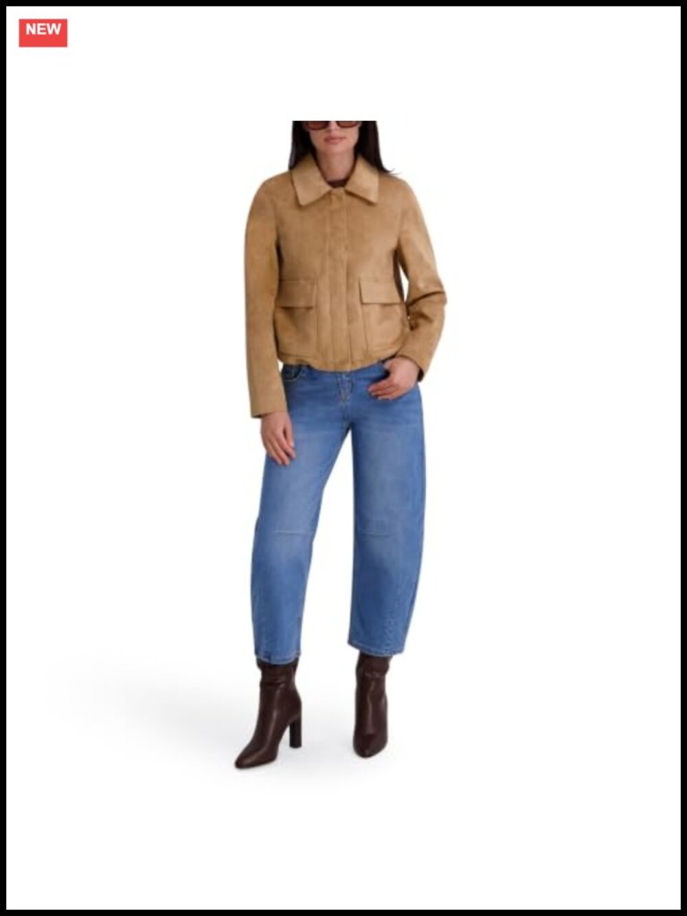Faux Suede Patch Pocket Jacket Lightweight Zip Up Casual